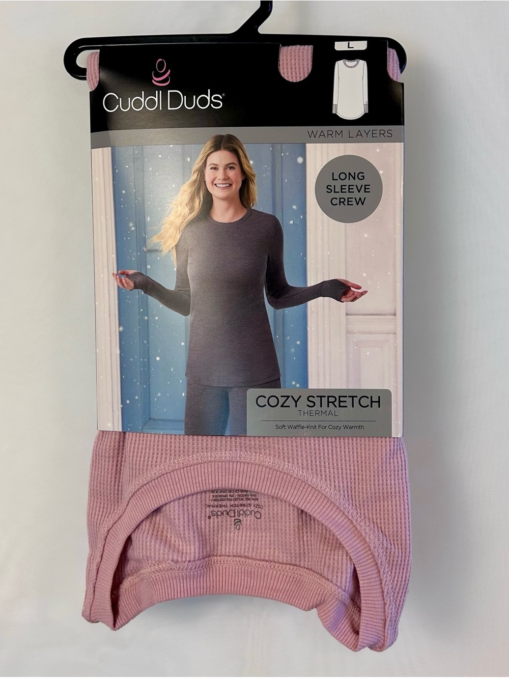 New Cuddl Duds Pink Cozy Stretch thermal long-sleeve crewneck top / Large